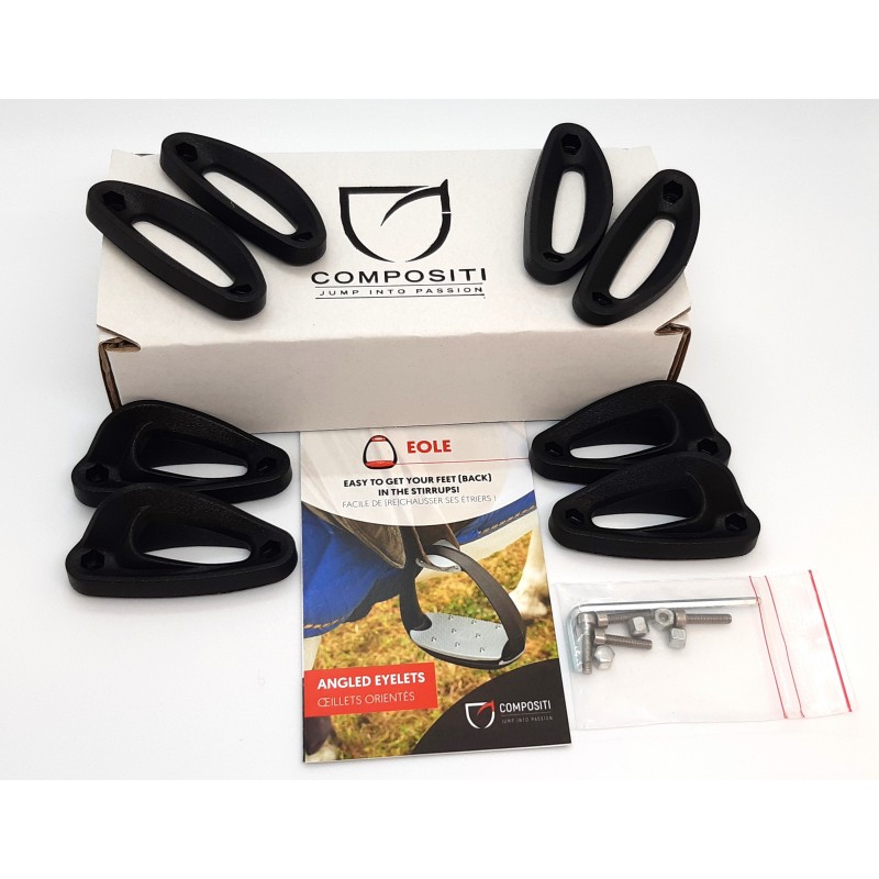 Set oeillets :  CLASSIQUES + 45° (set de 4 paires + clé alenne + 4 vis + 4 écrous)